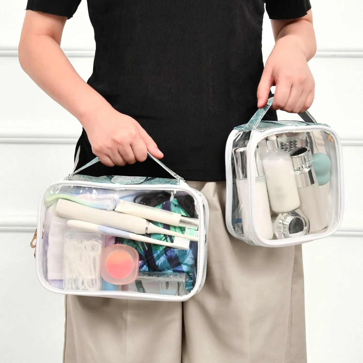 GAIGEO Vintage Plank Scratch Ocean Penguin Clear Bag for Travel Tsa Approved, Makeup Bag for Car, Men Toiletry Bag Clear, 2 Pack