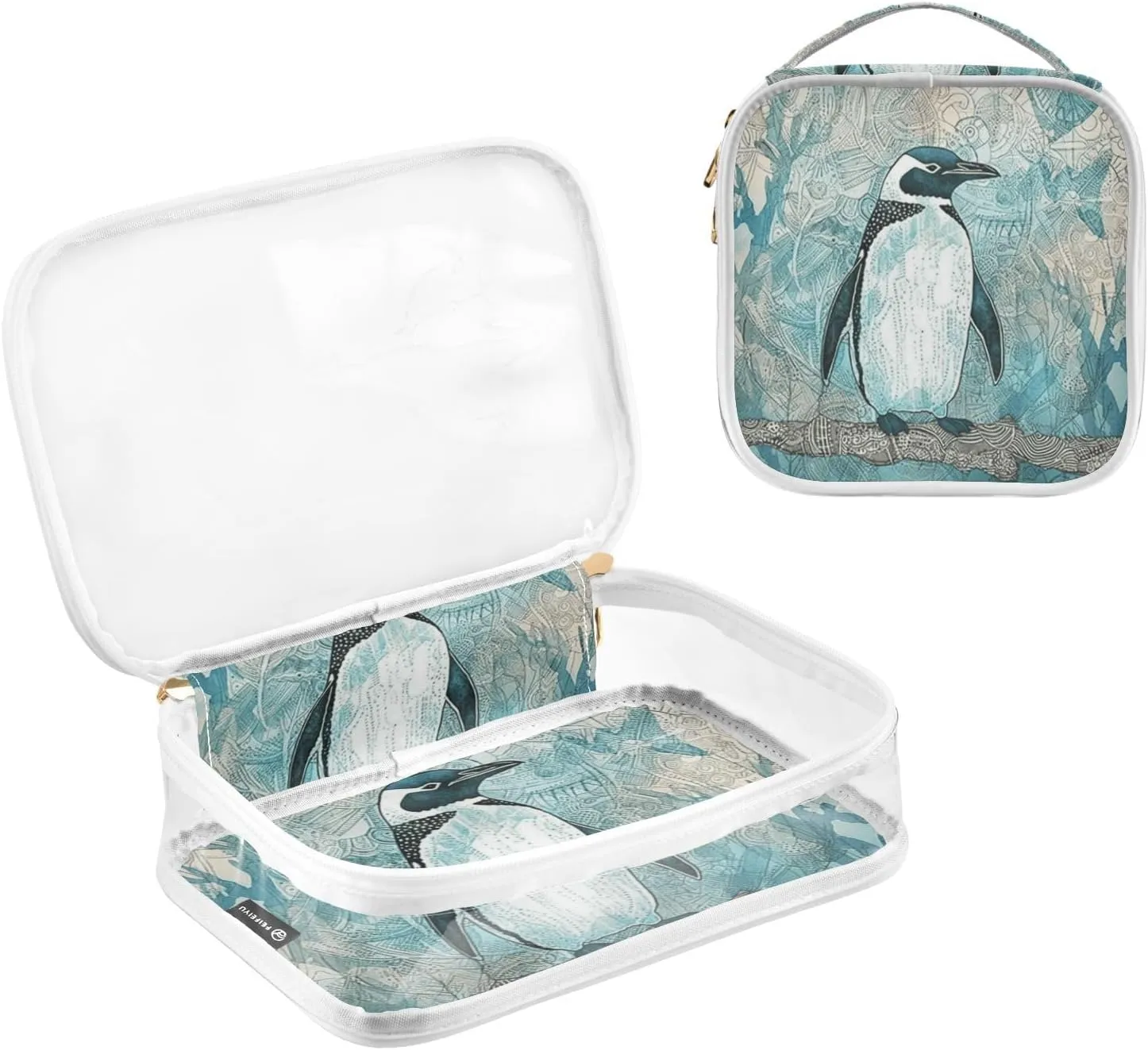 GAIGEO Vintage Plank Scratch Ocean Penguin Clear Bag for Travel Tsa Approved, Makeup Bag for Car, Men Toiletry Bag Clear, 2 Pack