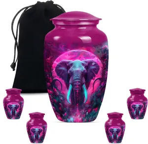 Galactic Elephants - Ashes Urn Adult - Ashes Urn - Combo of 1 Large Urn with Velvet Bag and 4 Small - Urn Adult Human Ashes - Cremation Urn for Ashes - Keepsake Urn - Burial Urns for Ashes