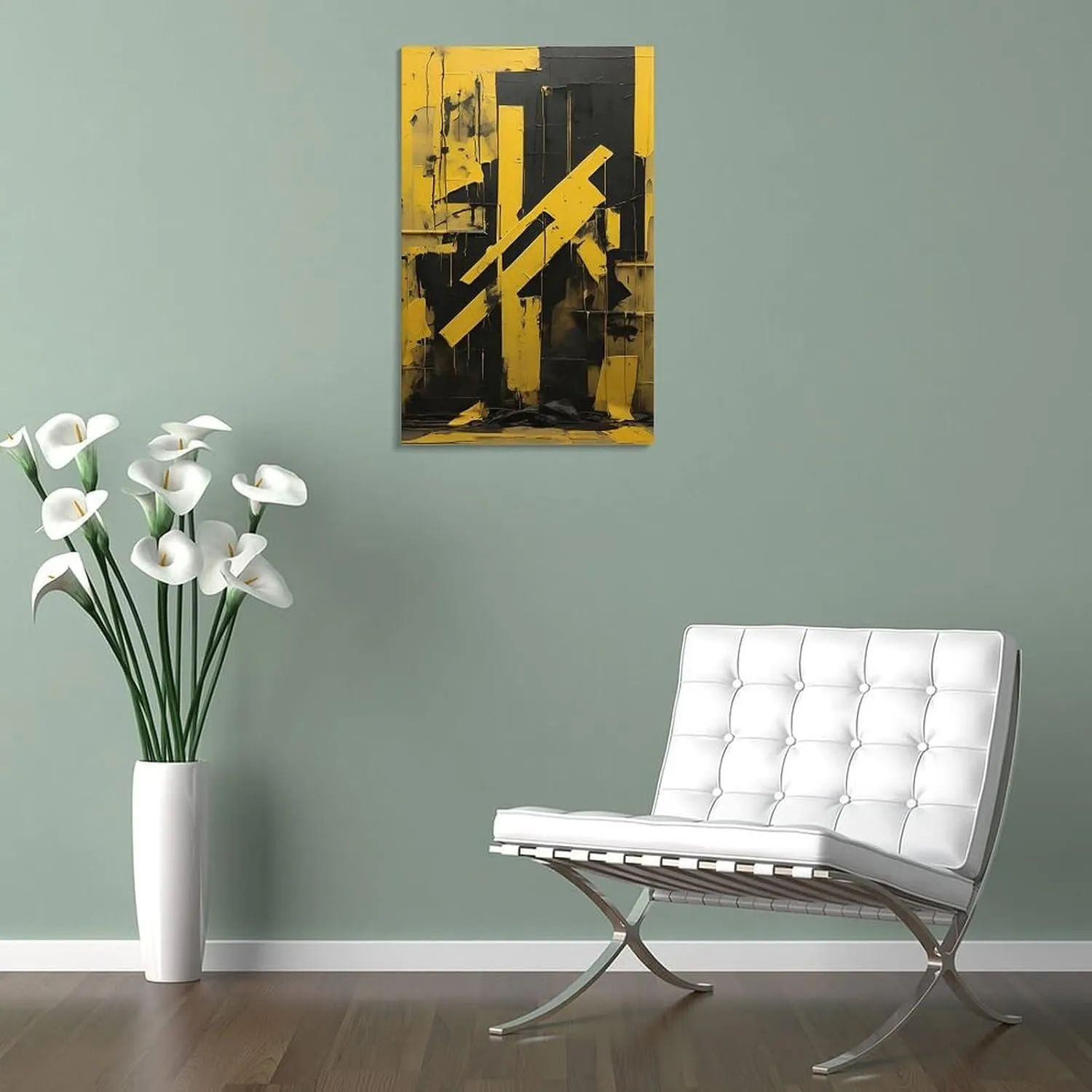 GAUSKY Single Hanging Picture Colorful Abstract Canvas Posters for Room Aesthetic, Yellow Black Stripe Art for Office Home Studio, Modern Print Frame-style 24x36inch(60x90cm)