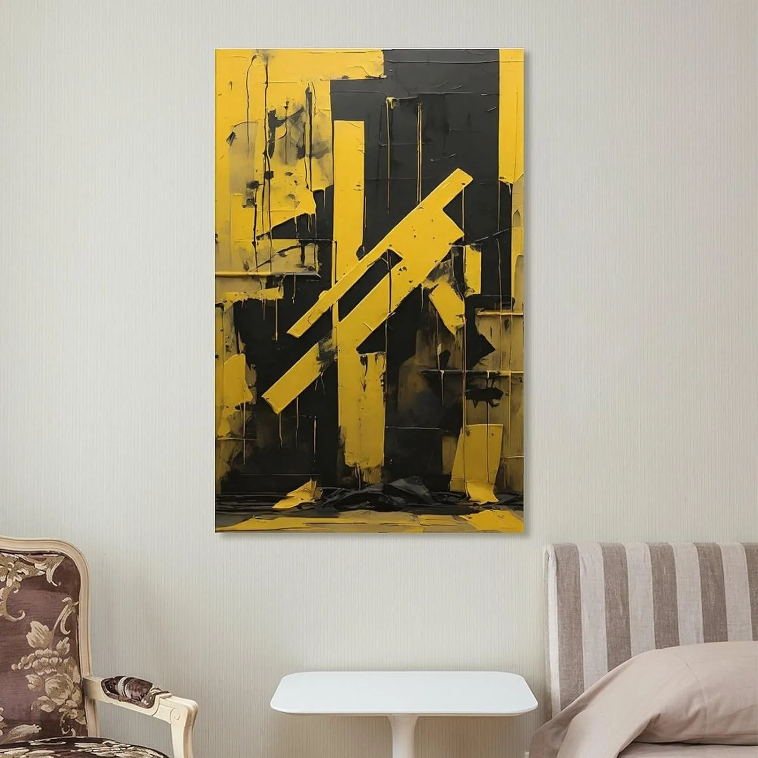 GAUSKY Single Hanging Picture Colorful Abstract Canvas Posters for Room Aesthetic, Yellow Black Stripe Art for Office Home Studio, Modern Print Frame-style 24x36inch(60x90cm)