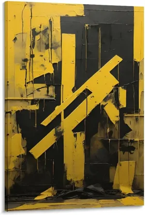 GAUSKY Single Hanging Picture Colorful Abstract Canvas Posters for Room Aesthetic, Yellow Black Stripe Art for Office Home Studio, Modern Print Frame-style 24x36inch(60x90cm)
