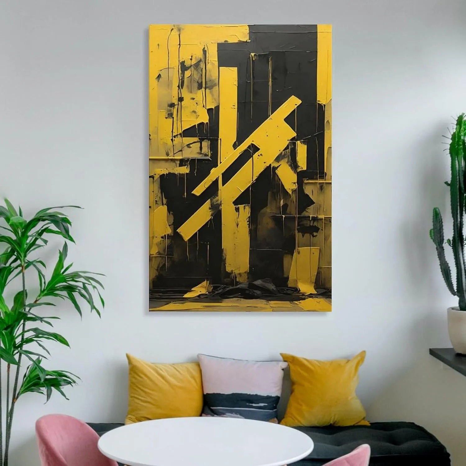 GAUSKY Single Hanging Picture Colorful Abstract Canvas Posters for Room Aesthetic, Yellow Black Stripe Art for Office Home Studio, Modern Print Frame-style 24x36inch(60x90cm)