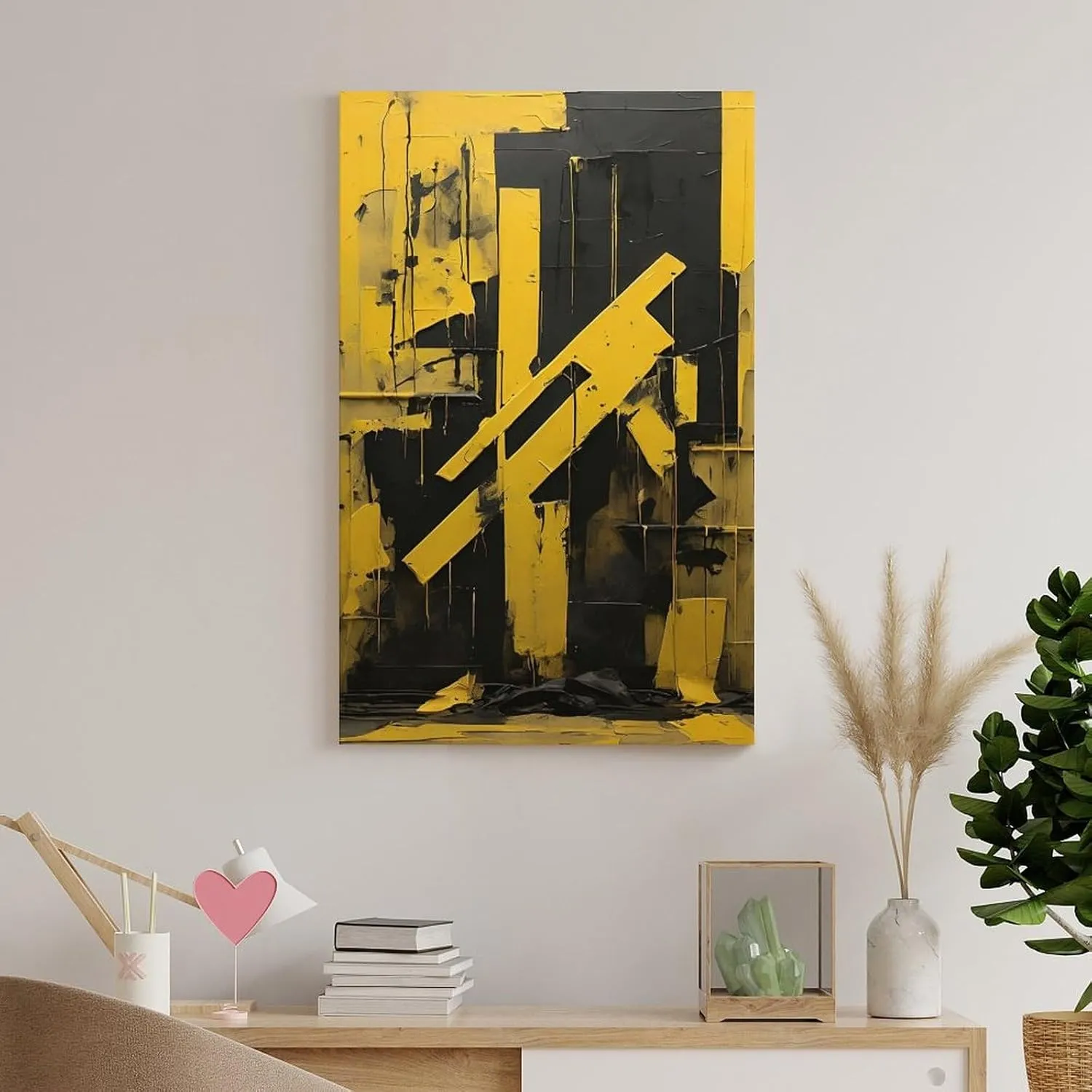 GAUSKY Single Hanging Picture Colorful Abstract Canvas Posters for Room Aesthetic, Yellow Black Stripe Art for Office Home Studio, Modern Print Frame-style 24x36inch(60x90cm)