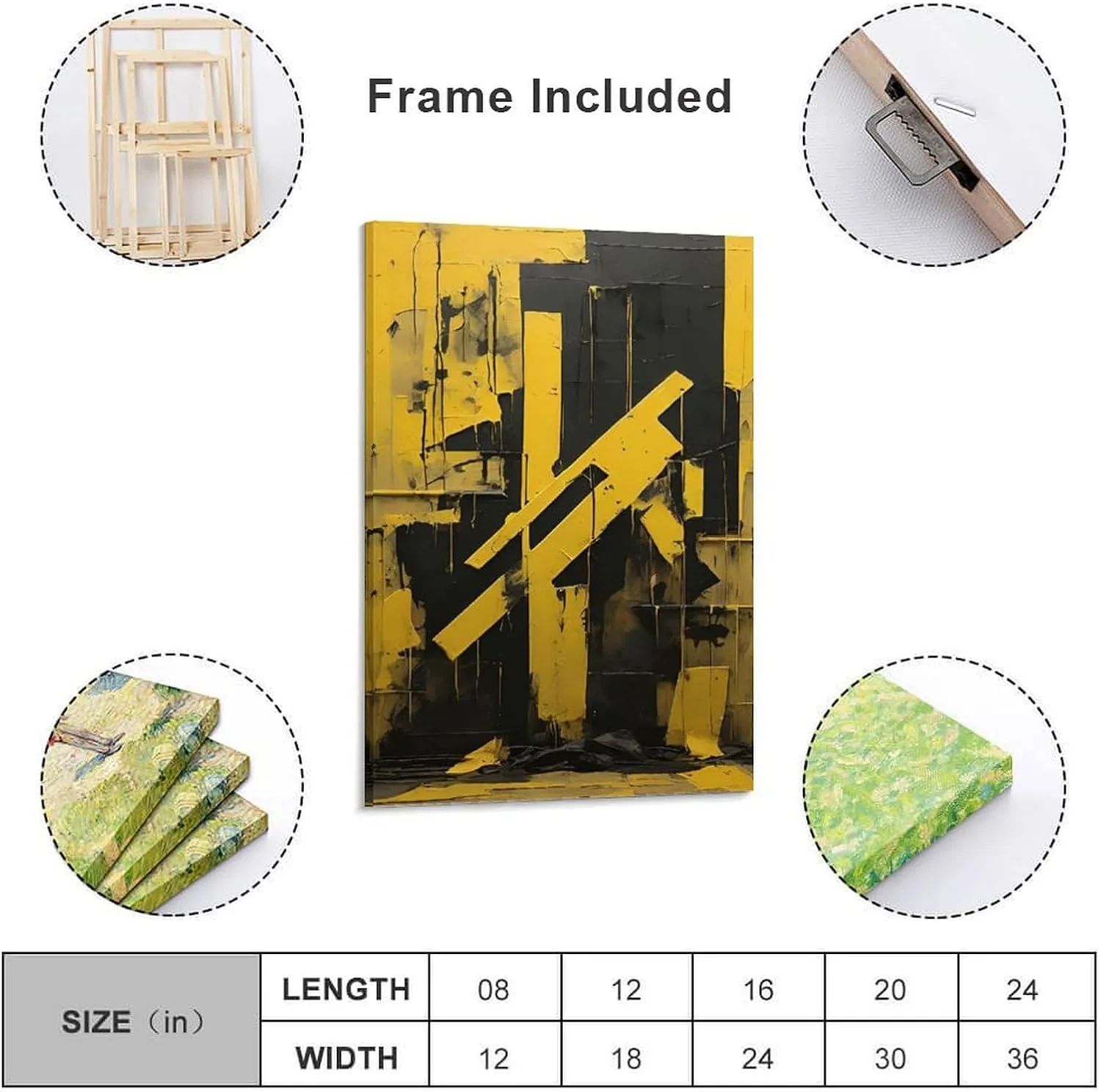 GAUSKY Single Hanging Picture Colorful Abstract Canvas Posters for Room Aesthetic, Yellow Black Stripe Art for Office Home Studio, Modern Print Frame-style 24x36inch(60x90cm)