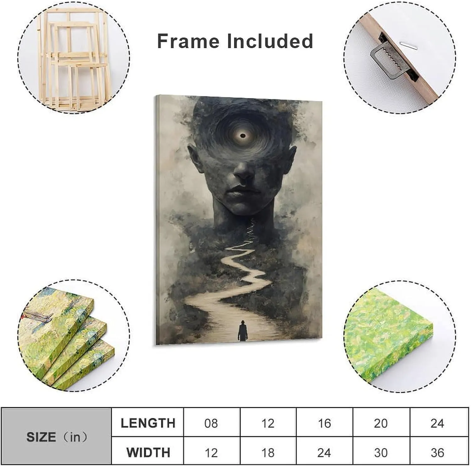 GAUSKY Single Hanging Picture Modern Abstract Wall Art Decoration Abstract Figure Starry Sky Canvas Poster - Surreal Mind Portal Journey Print Bedroom Study Hallway Frame-style 08x12inch(20x30cm)