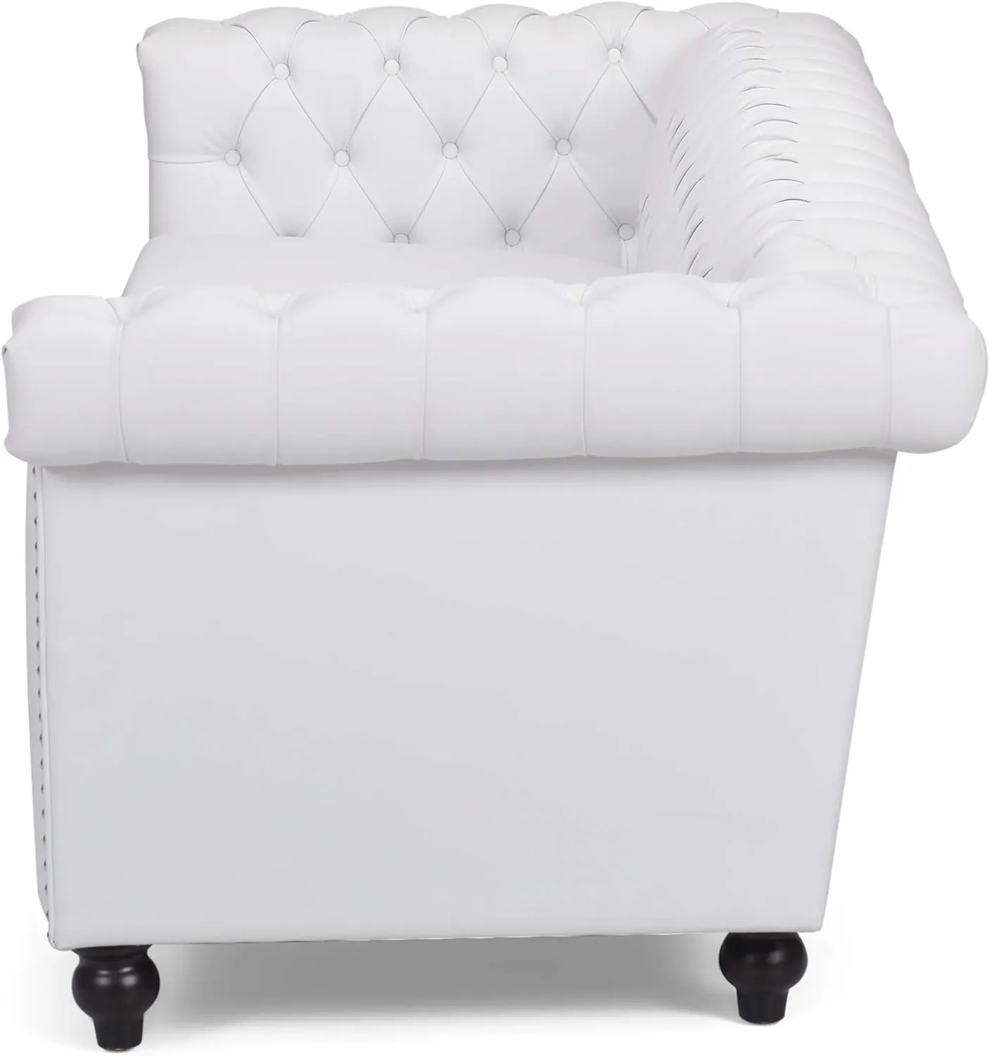 GDF Studio Tufted Chesterfield Faux Leather 3 Seater Sofa, White and Dark Brown