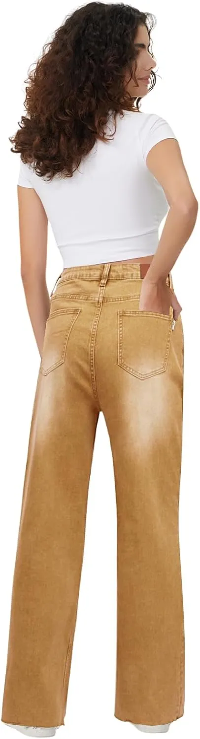 Genleck Women Loose Ripped Boyfriends Jeans High Waist Baggy Denim Pants Distressed Wide Leg Jeans Y2K