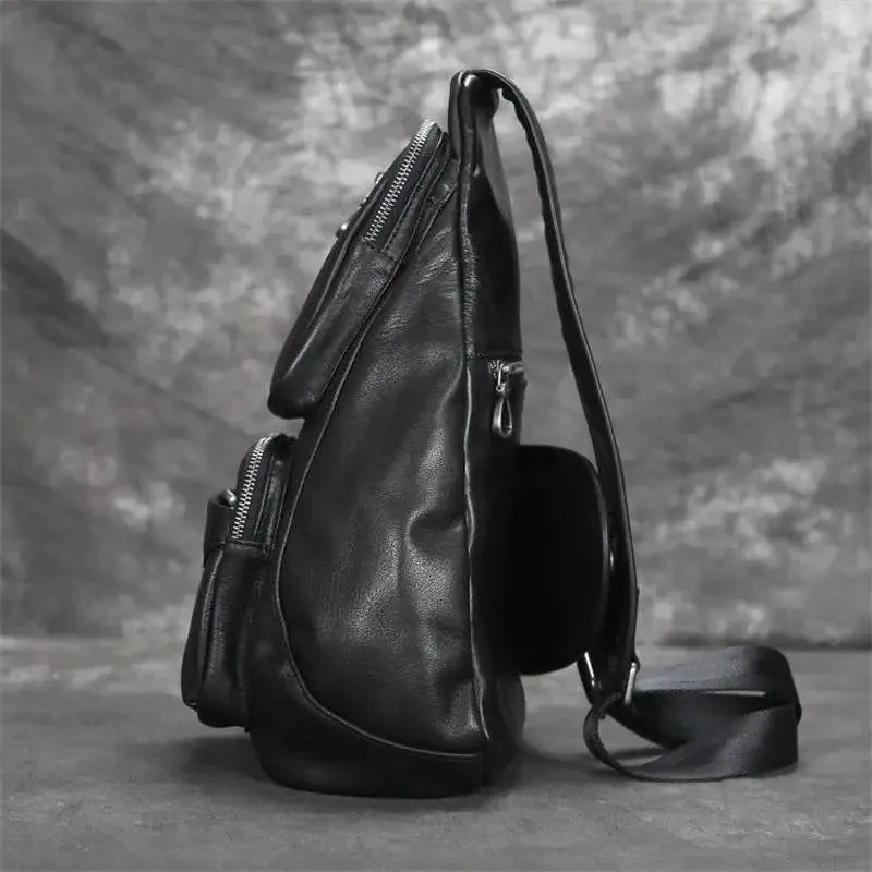 Genuine Leather Men Chest Bag Single Shoulder Sports Riding Bag