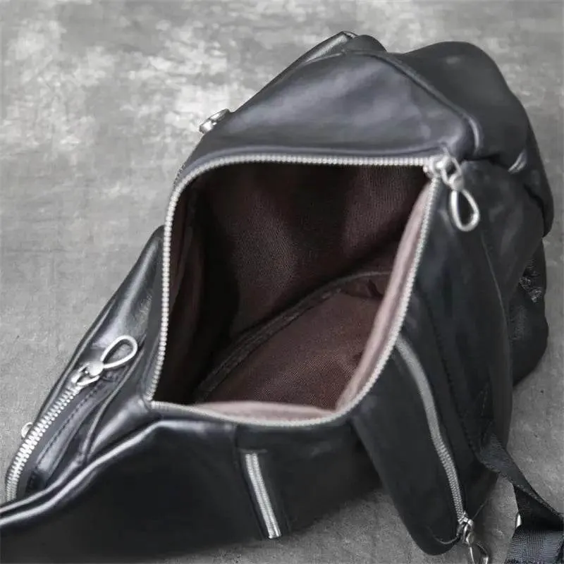 Genuine Leather Men Chest Bag Single Shoulder Sports Riding Bag