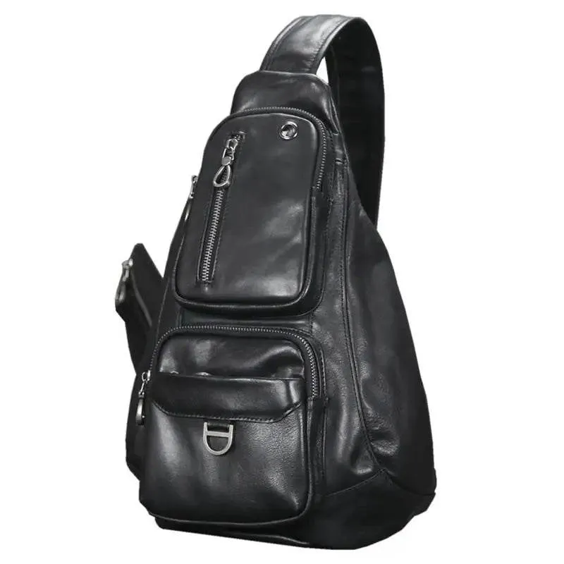 Genuine Leather Men Chest Bag Single Shoulder Sports Riding Bag