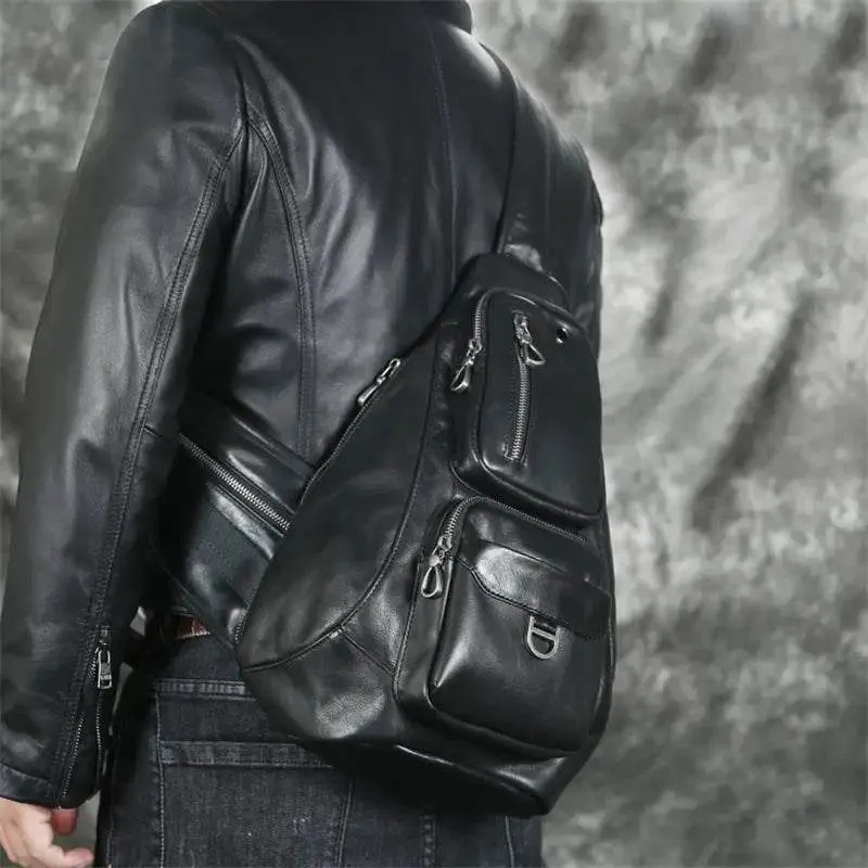 Genuine Leather Men Chest Bag Single Shoulder Sports Riding Bag