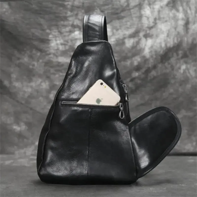 Genuine Leather Men Chest Bag Single Shoulder Sports Riding Bag