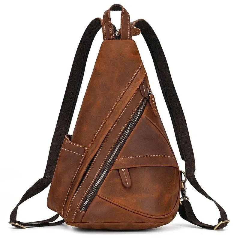 Genuine Leather Men Chest Bag Single Shoulder Sports Riding Bag