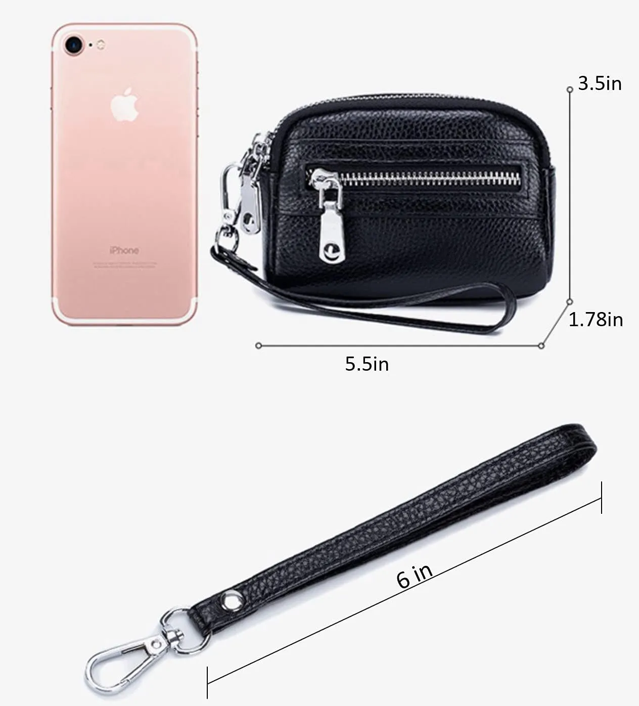 Genuine Leather Mini Wristlet Wallet for Women, 3 Zipped Coin Purse Small Pouch with Wristlet Strap (Creamy)