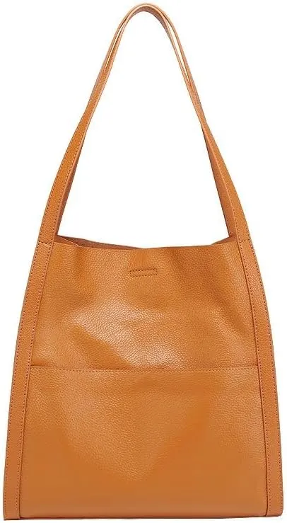 Genuine Leather Totebag Shoulder Bag Large Capacity Shopper Luxury Women's Cow Skin Handbag (brown)