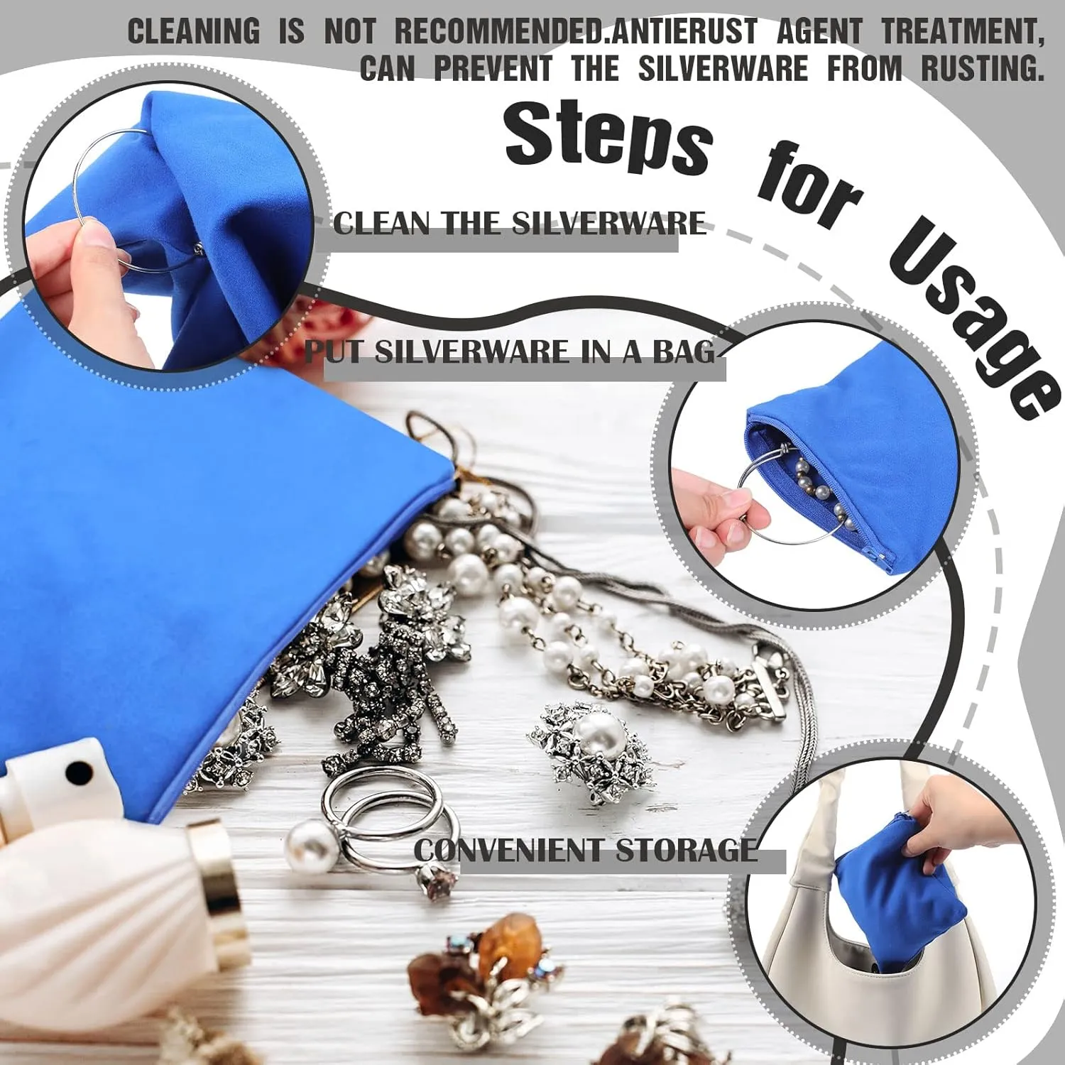 Geosar 24 Pcs Silver Storage Bags Anti Tarnish Jewelry Zippered Pouches Keeper for Silverware Protector Bags(4 x 4 Inch,Blue)