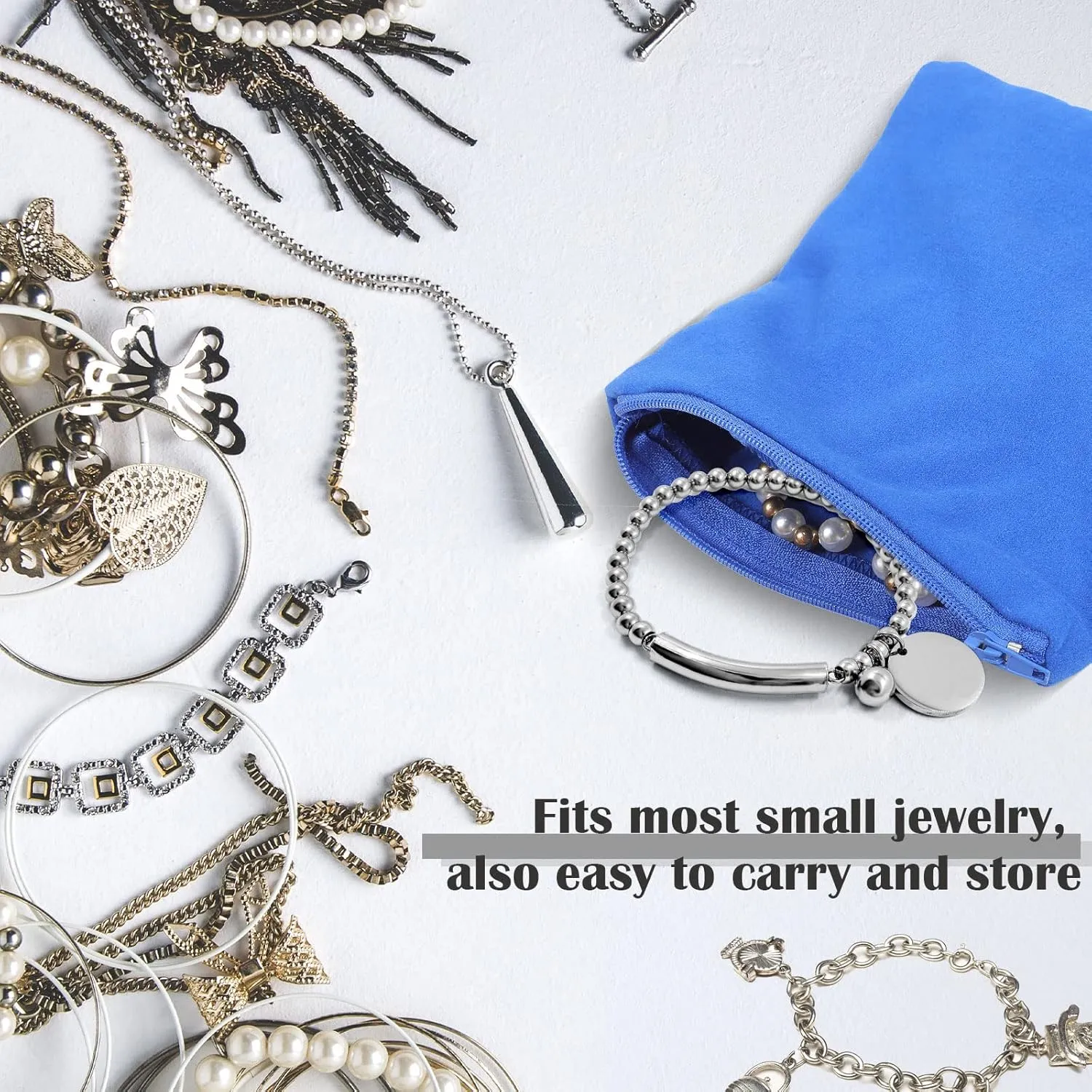 Geosar 24 Pcs Silver Storage Bags Anti Tarnish Jewelry Zippered Pouches Keeper for Silverware Protector Bags(4 x 4 Inch,Blue)