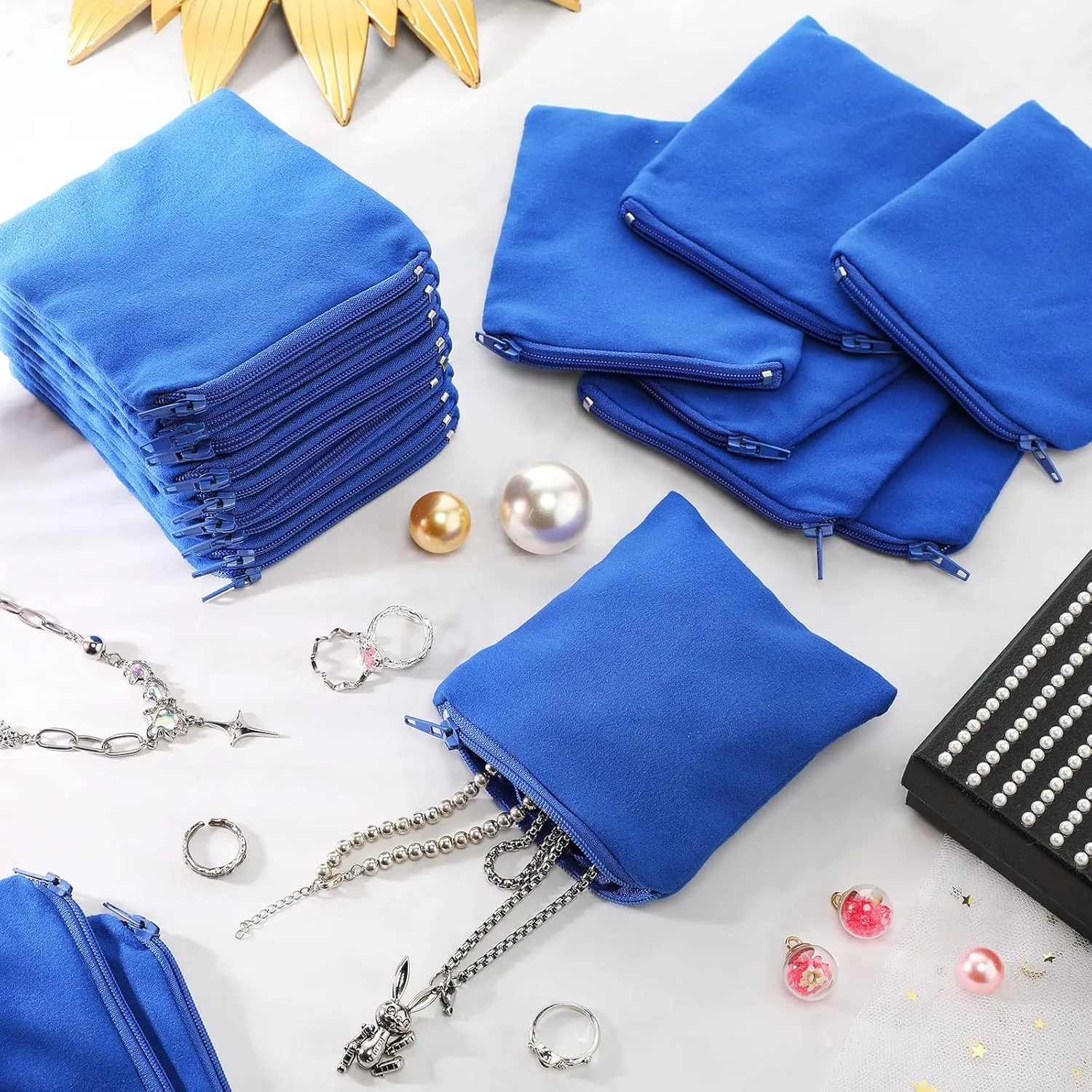 Geosar 24 Pcs Silver Storage Bags Anti Tarnish Jewelry Zippered Pouches Keeper for Silverware Protector Bags(4 x 4 Inch,Blue)