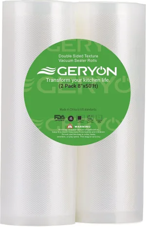 GERYON Vacuum Sealer Rolls, 2 Packs 8" x 50' Food Vacuum Sealer Bags Rolls Work with All Brand Food Sealer Machine
