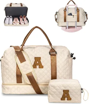 Gifts for Teenage Girls - Personalized Letter Duffle Bag with Shoe Compartment, Kids Overnight Bag, Women's Travel Bag, Gift for Women Friend (Letter A)