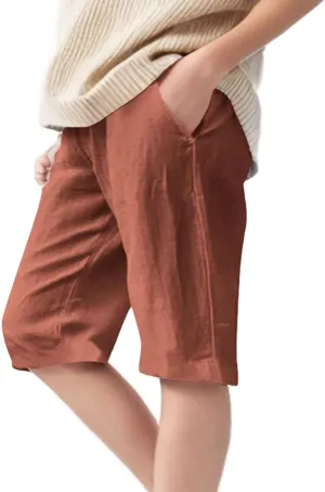 Girls Linen 𝐁ermuda Shorts with Pockets Solid Color Straight Leg Short Pants Fashion Elastic Waist Baggy Shorts