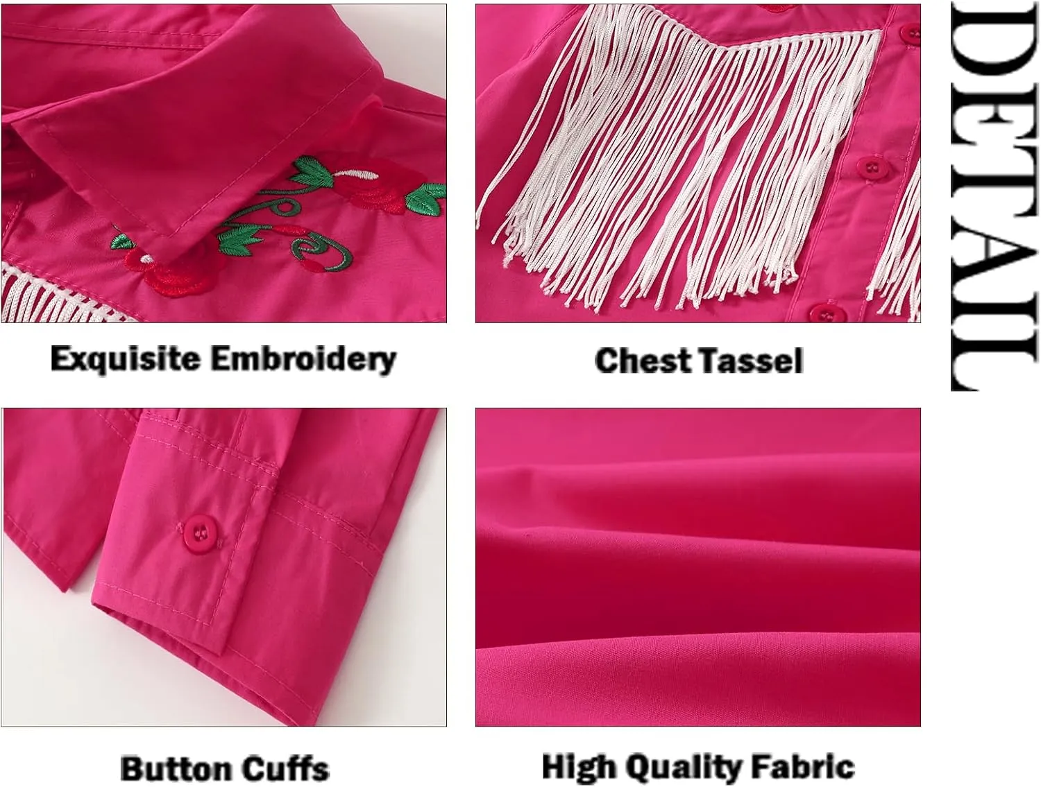 Girls Western Cowboy Fringe Shirt Long Sleeve Floral Embroidered Cute Collared Retro Casual Blouses Shirts