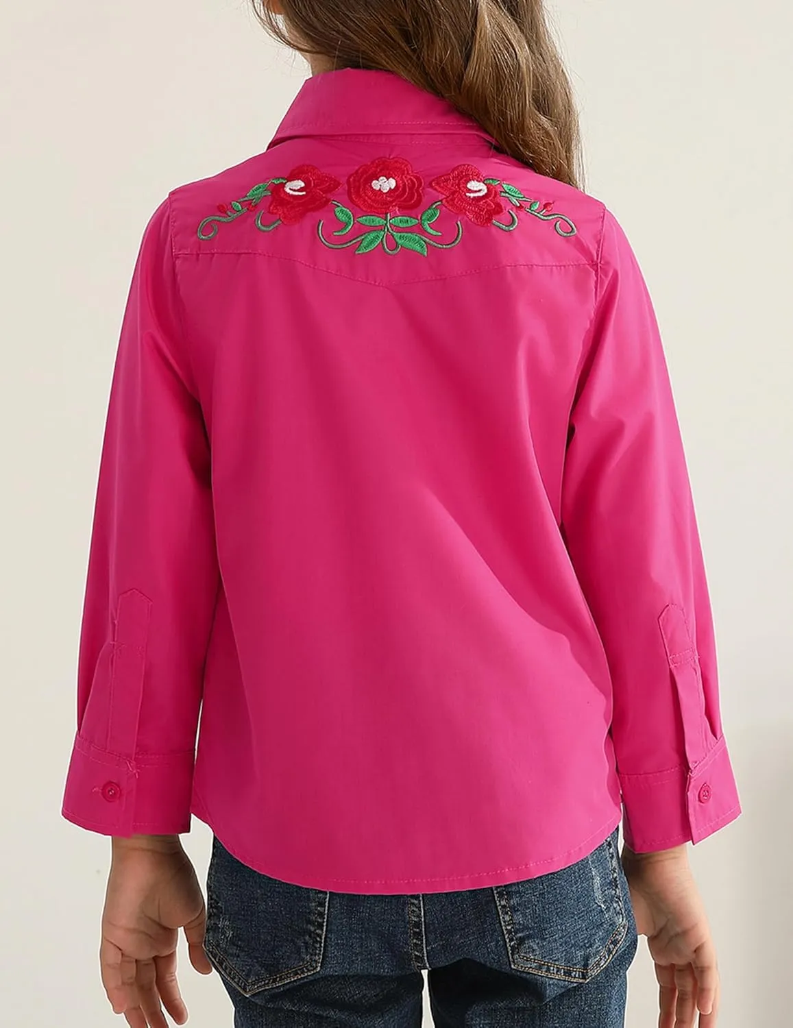 Girls Western Cowboy Fringe Shirt Long Sleeve Floral Embroidered Cute Collared Retro Casual Blouses Shirts