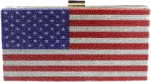 Glitter Women Rhinestone Evening Bag Flag Clutch Purse Diamonds Shoulder Handbag for Prom Cocktail Party