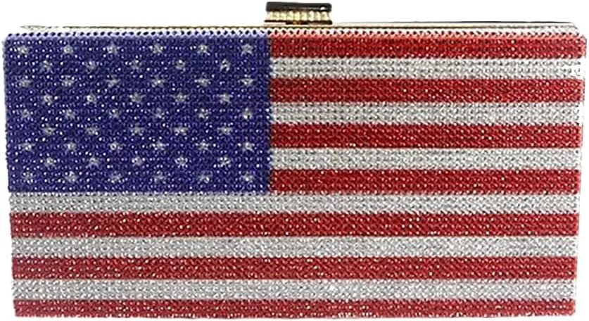Glitter Women Rhinestone Evening Bag Flag Clutch Purse Diamonds Shoulder Handbag for Prom Cocktail Party