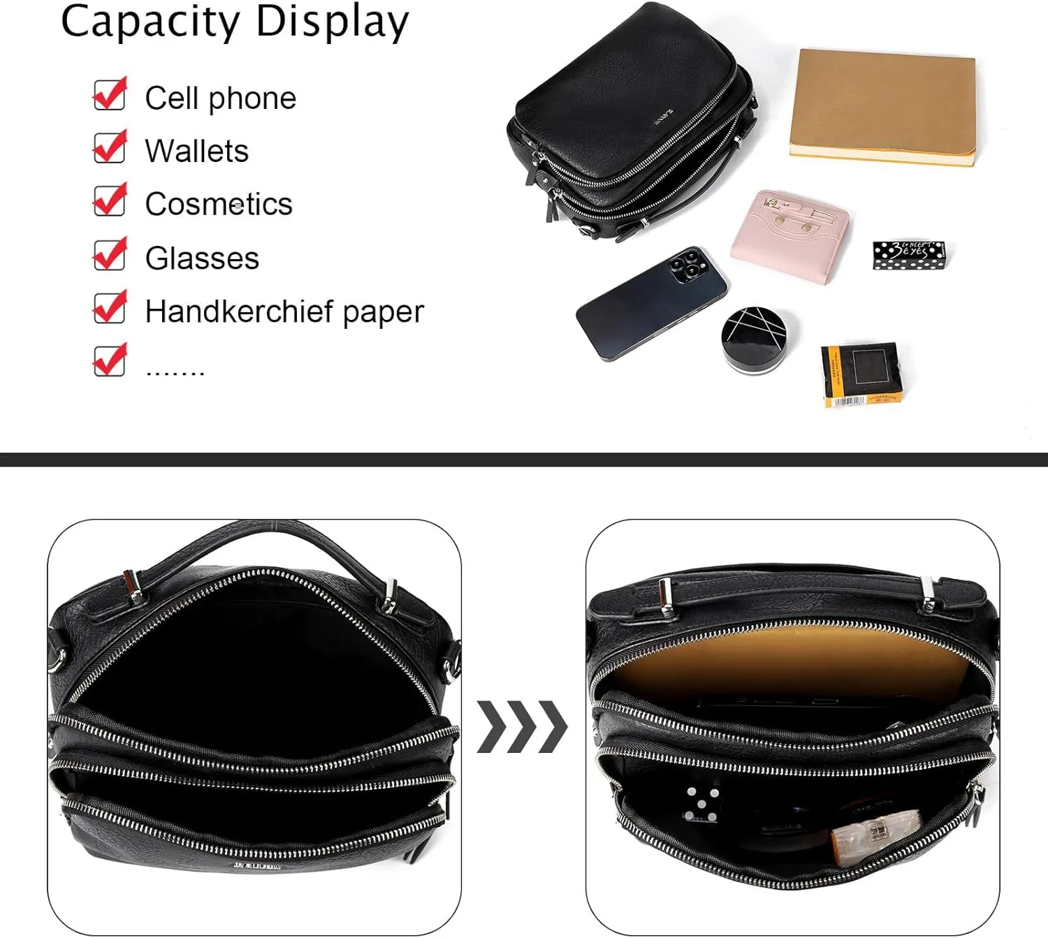 GLITZALL Multi Pockets Crossbody Bags for Women Small Top Handle Purse Satchel and Medium Pocketbooks with Soft Vegan Leather