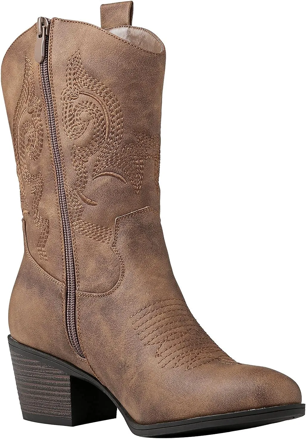 GLOBALWIN Women's Mid Calf The Western Cowgirl Boots Fashion Cowboy Boots For Women Chunky Low Heel