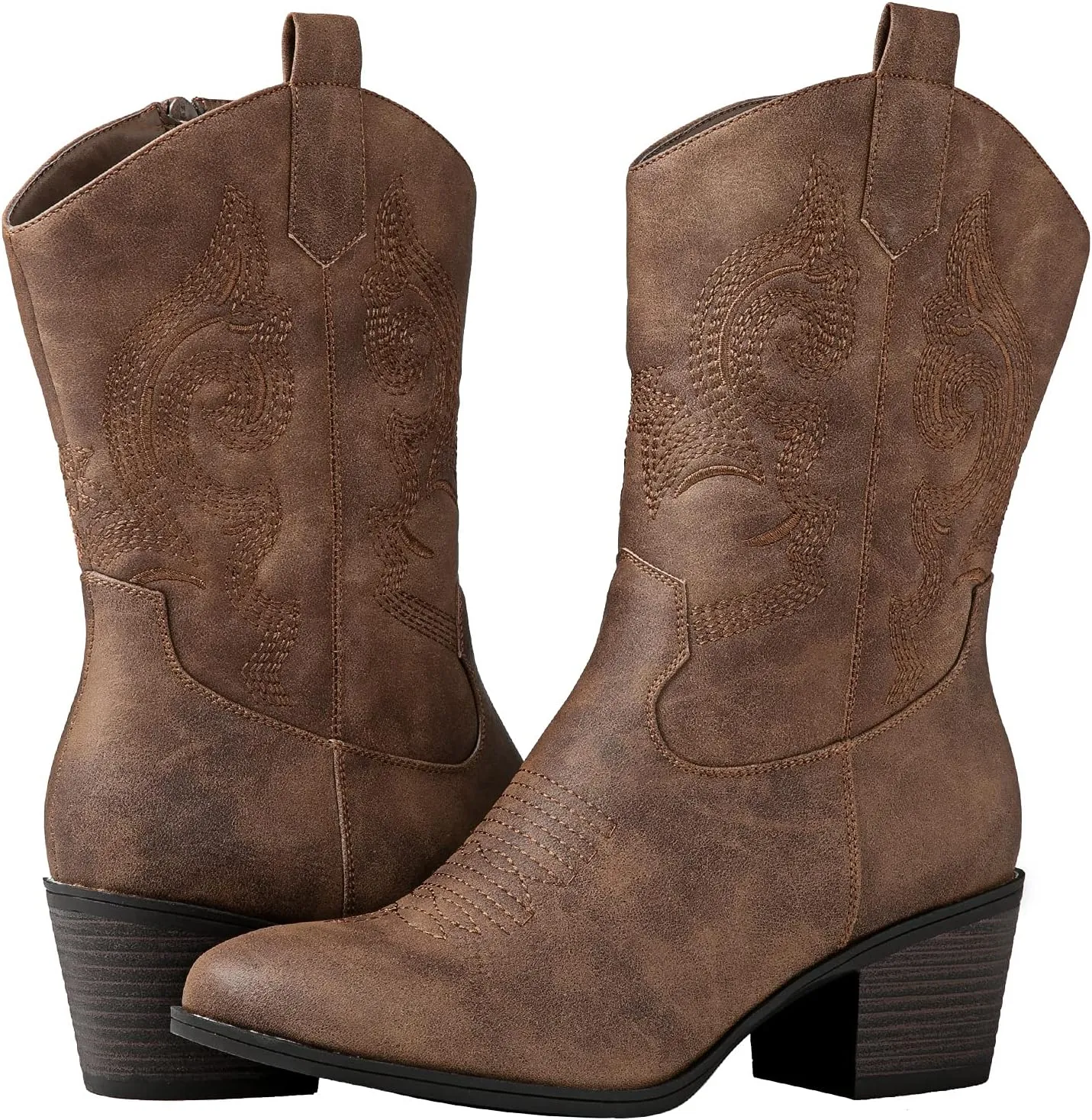 GLOBALWIN Women's Mid Calf The Western Cowgirl Boots Fashion Cowboy Boots For Women Chunky Low Heel