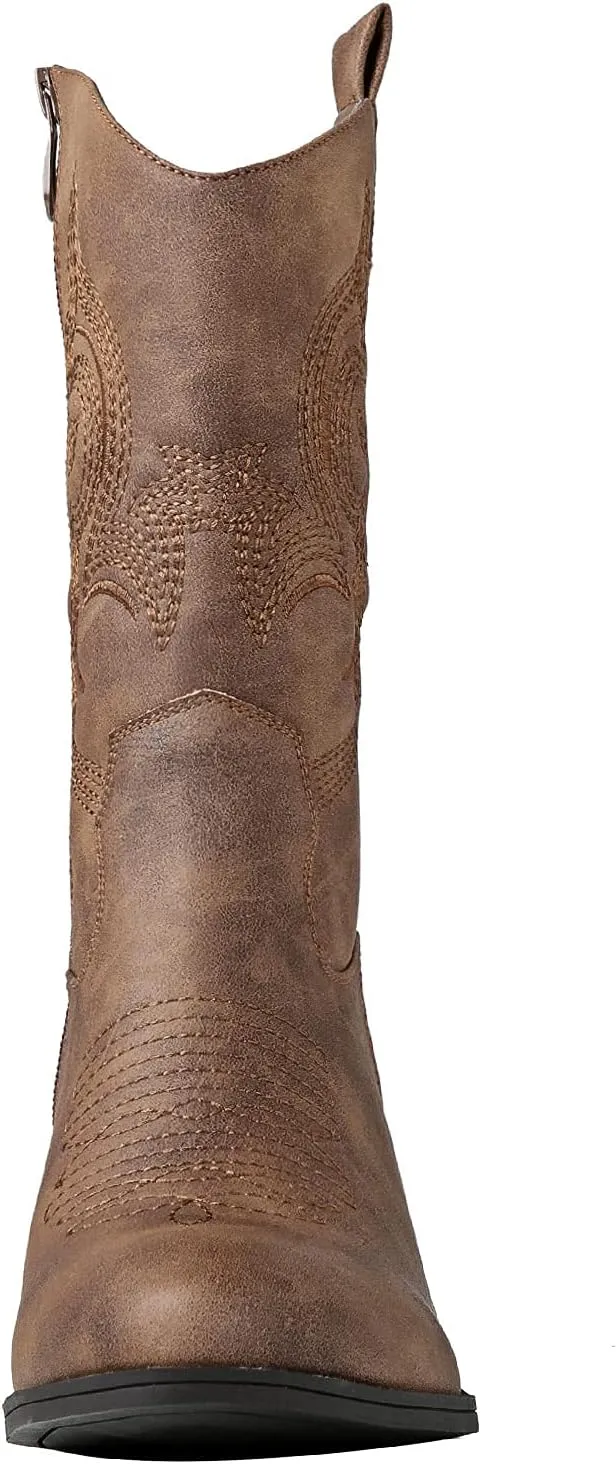 GLOBALWIN Women's Mid Calf The Western Cowgirl Boots Fashion Cowboy Boots For Women Chunky Low Heel
