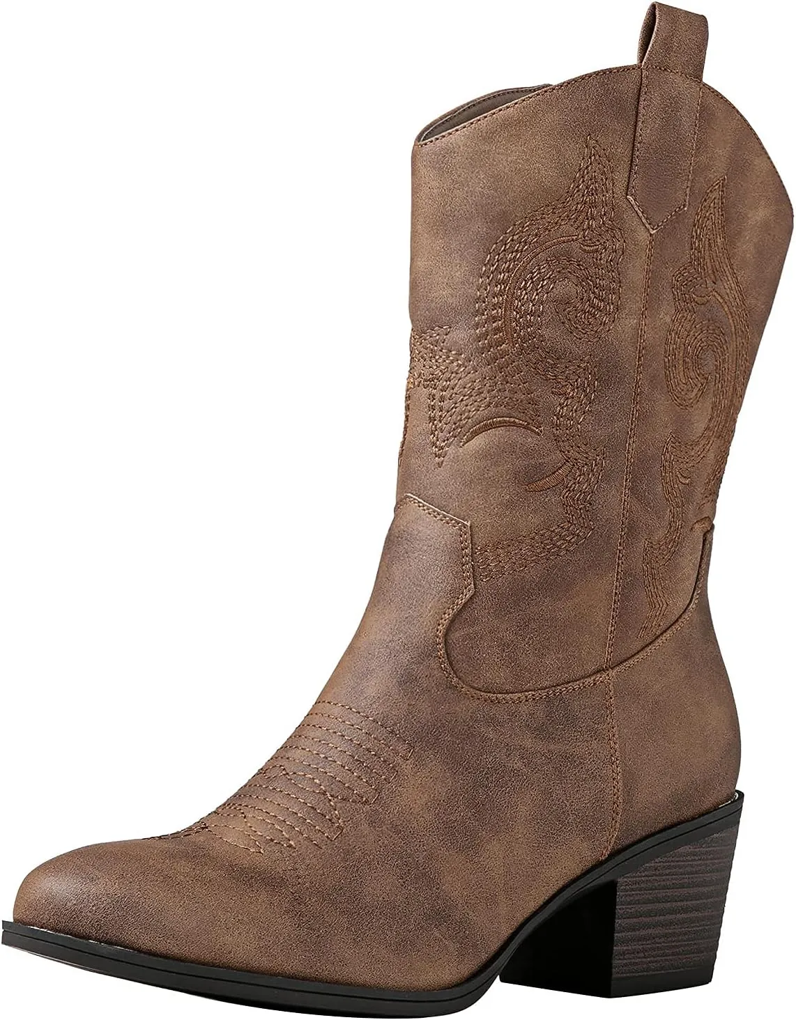 GLOBALWIN Women's Mid Calf The Western Cowgirl Boots Fashion Cowboy Boots For Women Chunky Low Heel