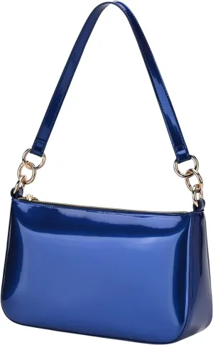 Glossy Faux Patent Leather Shoulder Bag for Women, Shiny Casual Clutch Purse, Mini Trendy Y2K Handbag