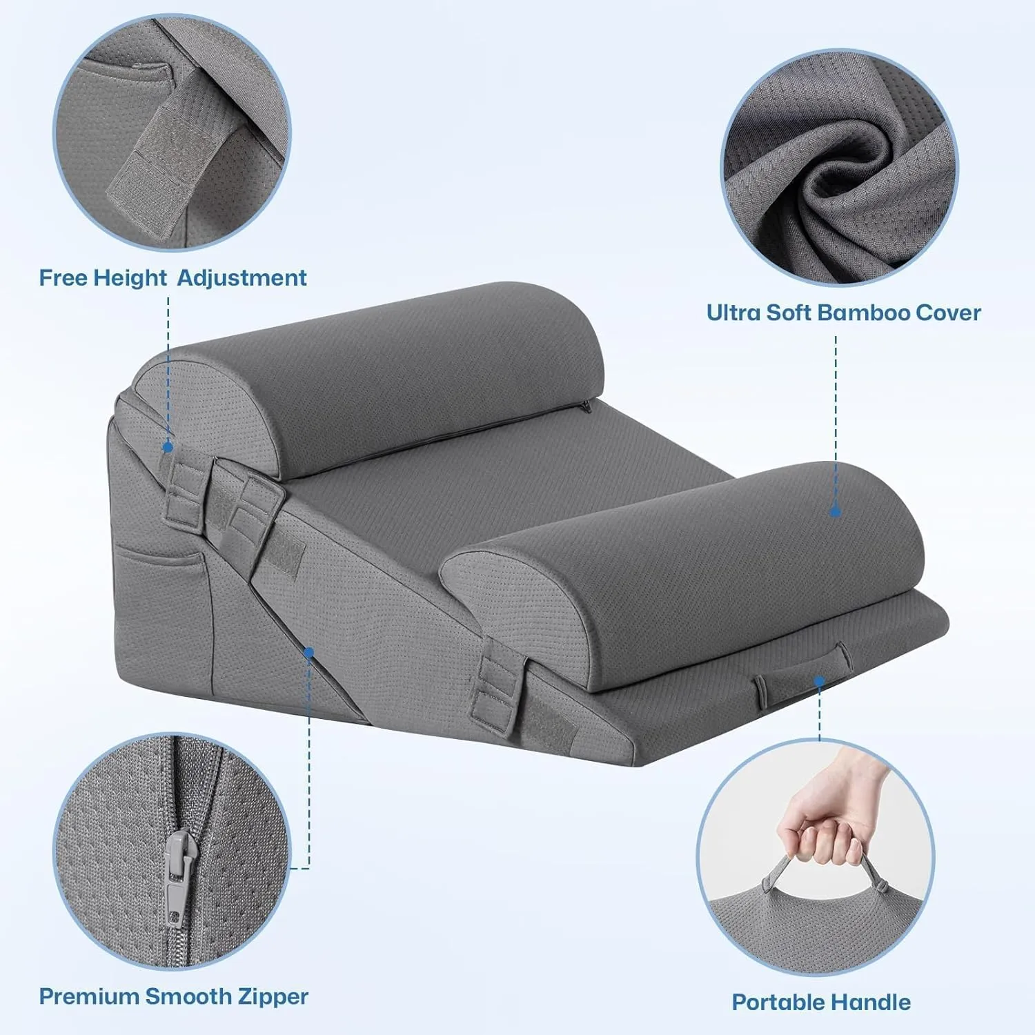 GOHOME Cooling Wedge Pillow Set for After Surgery, 4-Piece Adjustable Memory Foam Bed Wedge Pillow for Sleeping, Acid Reflux, Snoring, Neck Pain and Back Pain, Grey