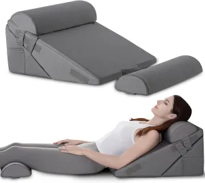 GOHOME Cooling Wedge Pillow Set for After Surgery, 4-Piece Adjustable Memory Foam Bed Wedge Pillow for Sleeping, Acid Reflux, Snoring, Neck Pain and Back Pain, Grey