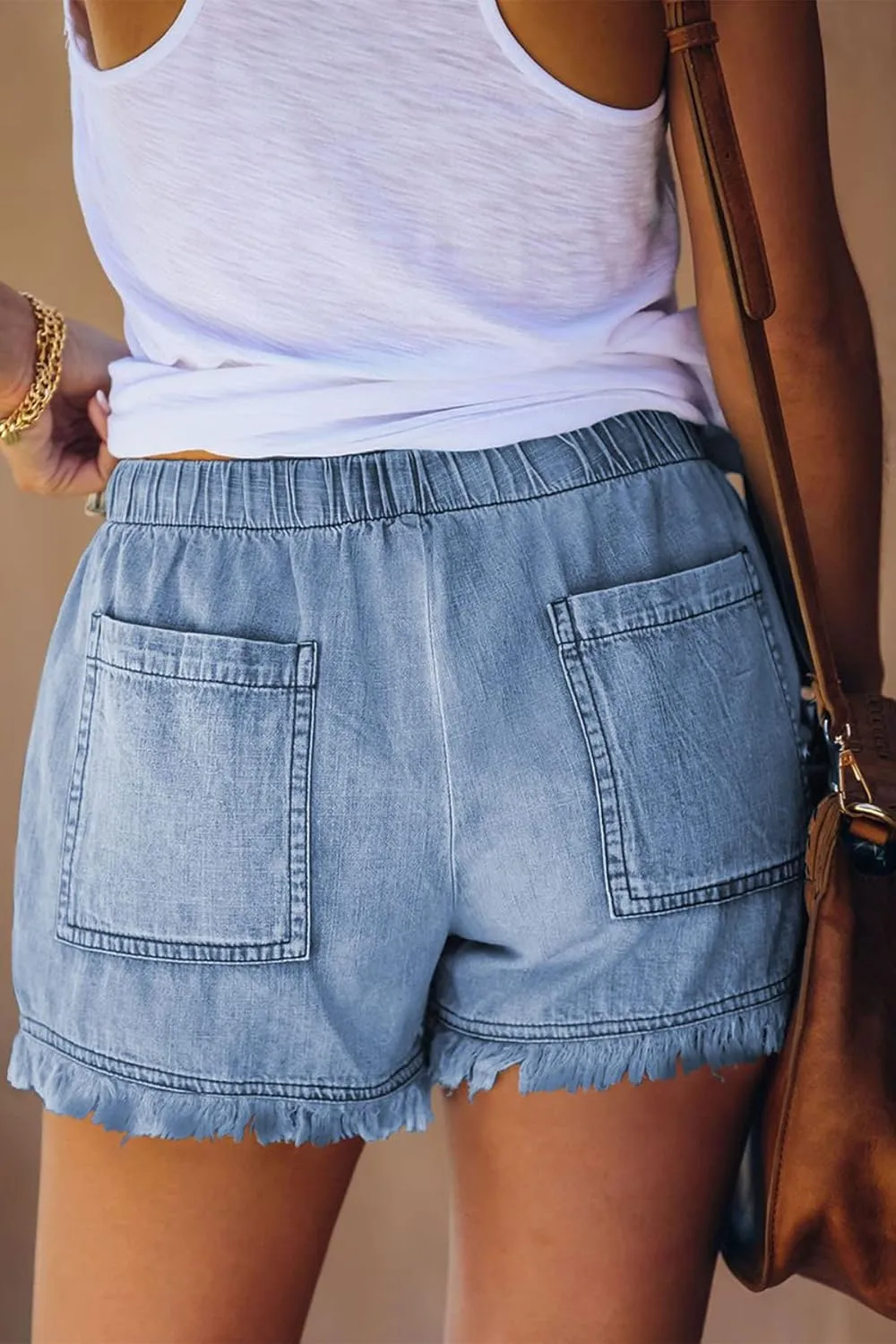GOLDPKF Womens Jean Shorts for Denim Casual Summer Mid Waist Frayed Stretchy Ripped