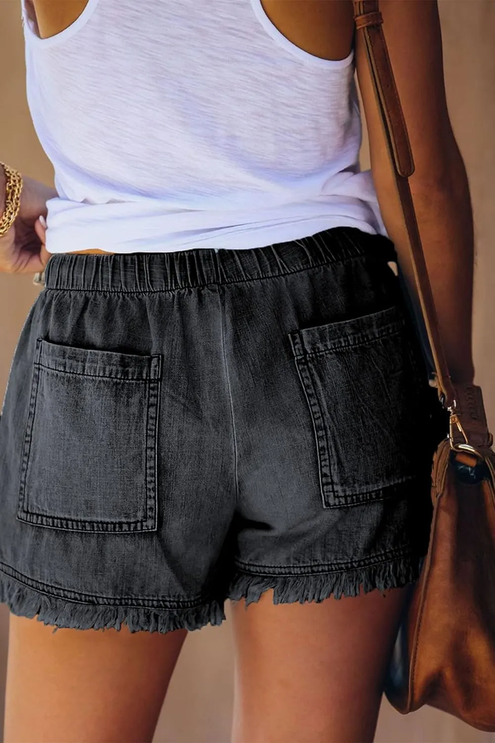 GOLDPKF Womens Jean Shorts for Denim Casual Summer Mid Waist Frayed Stretchy Ripped