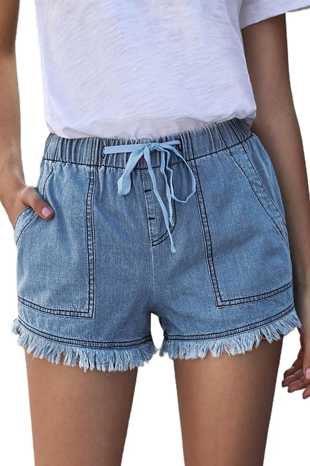 GOLDPKF Womens Jean Shorts for Denim Casual Summer Mid Waist Frayed Stretchy Ripped