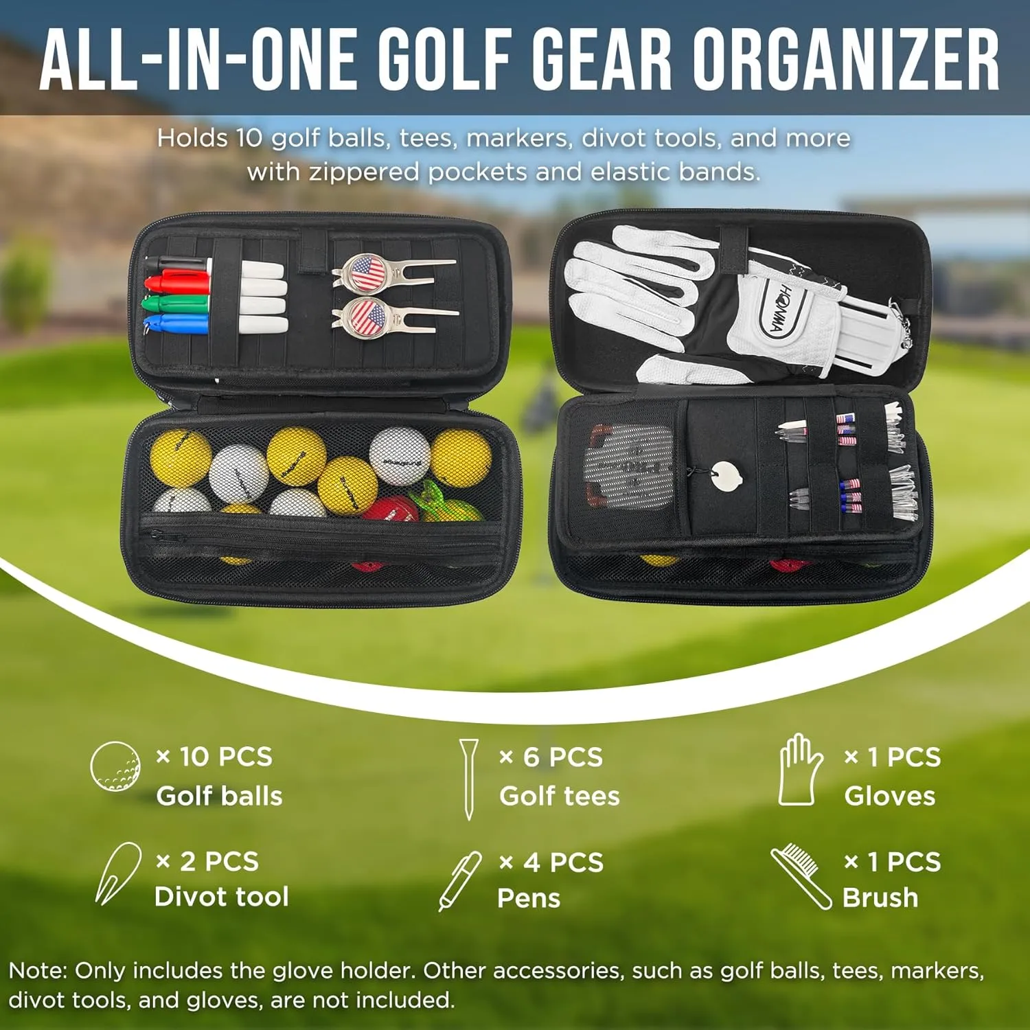 Golf Glove Holder Case with Glove Shaper - Portable Golf Accessories Organizer for Men & Women - Waterproof 900D Nylon, Large Capacity for Balls, Tees, Markers - Ideal Gift