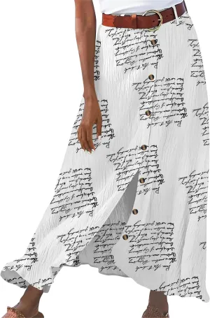 GORIFE Womens Soft Floor-Length Maxi Skirt Summer Solid Color Skirt Cotton Linen Button Front Maxi Skirt