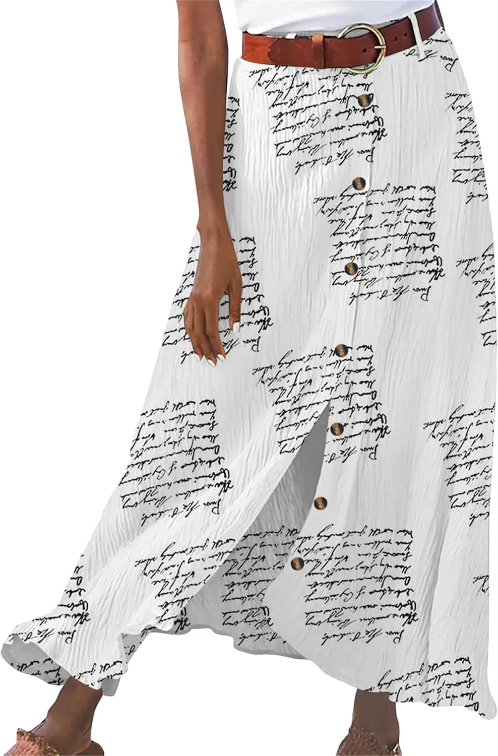 GORIFE Womens Soft Floor-Length Maxi Skirt Summer Solid Color Skirt Cotton Linen Button Front Maxi Skirt