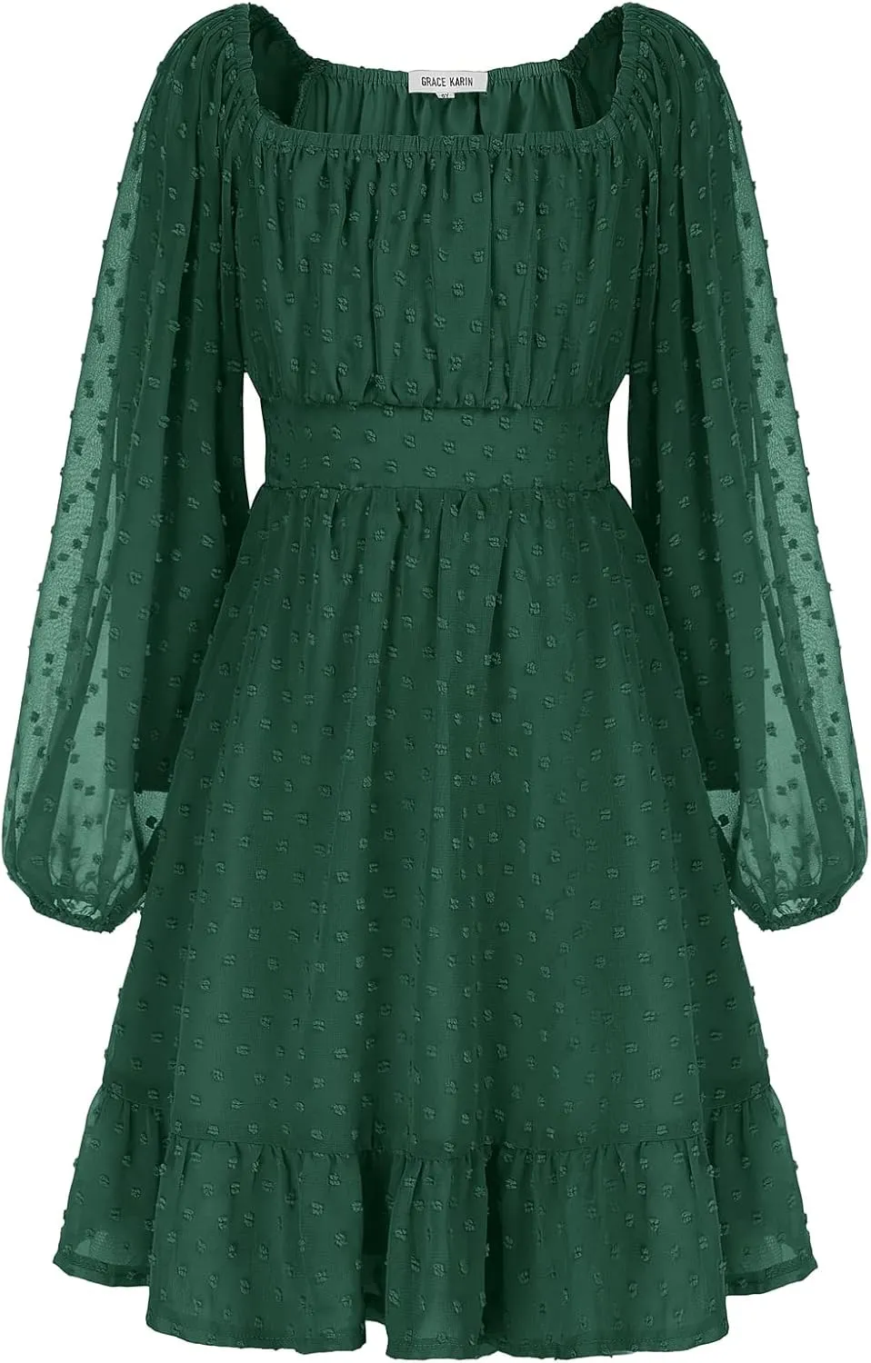 GRACE KARIN Girls Ruffle Tiered Dress Long Sleeve Swiss Dot Flowy A-Line Dress 6-14Y