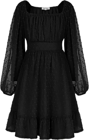 GRACE KARIN Girls Ruffle Tiered Dress Long Sleeve Swiss Dot Flowy A-Line Dress 6-14Y