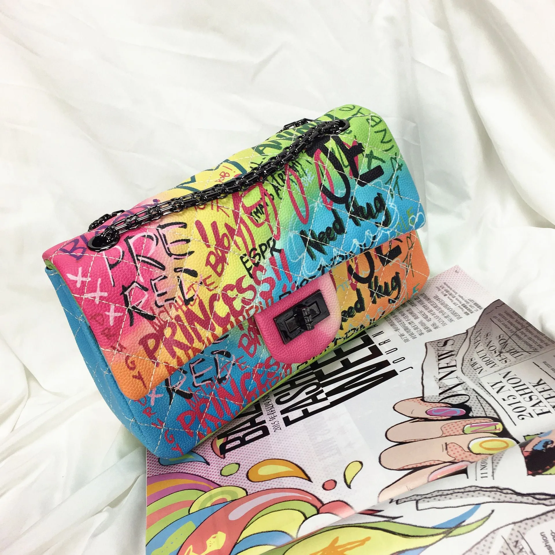 Graffiti Quilted Shoulder Bag