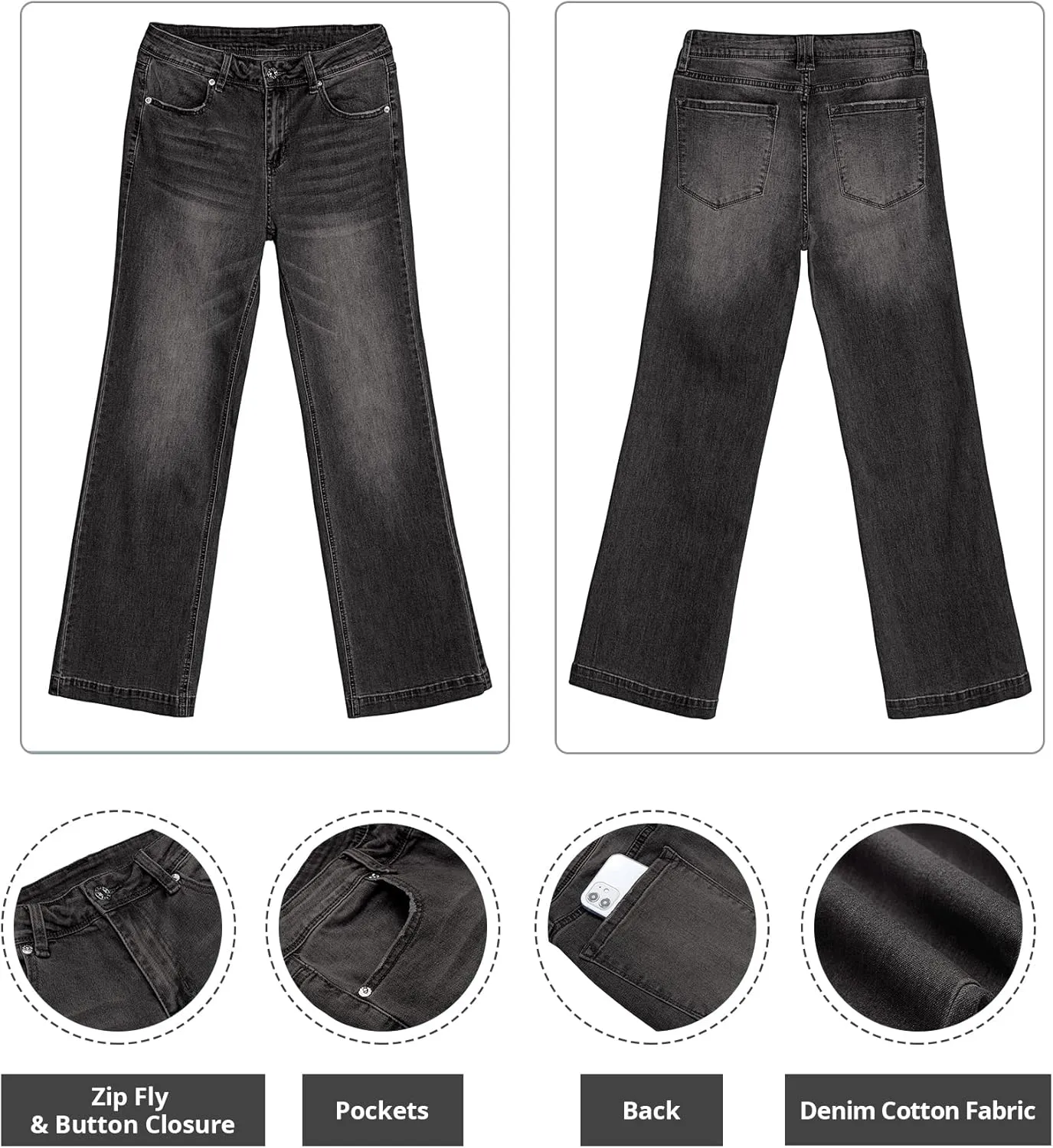 GRAPENT Womens Flare Jeans High Waisted Wide Leg Baggy Jean for Women Stretch Denim Pants
