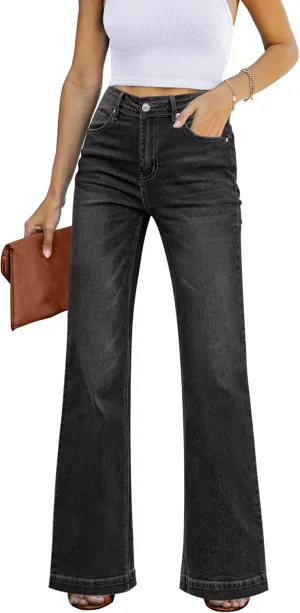 GRAPENT Womens Flare Jeans High Waisted Wide Leg Baggy Jean for Women Stretch Denim Pants