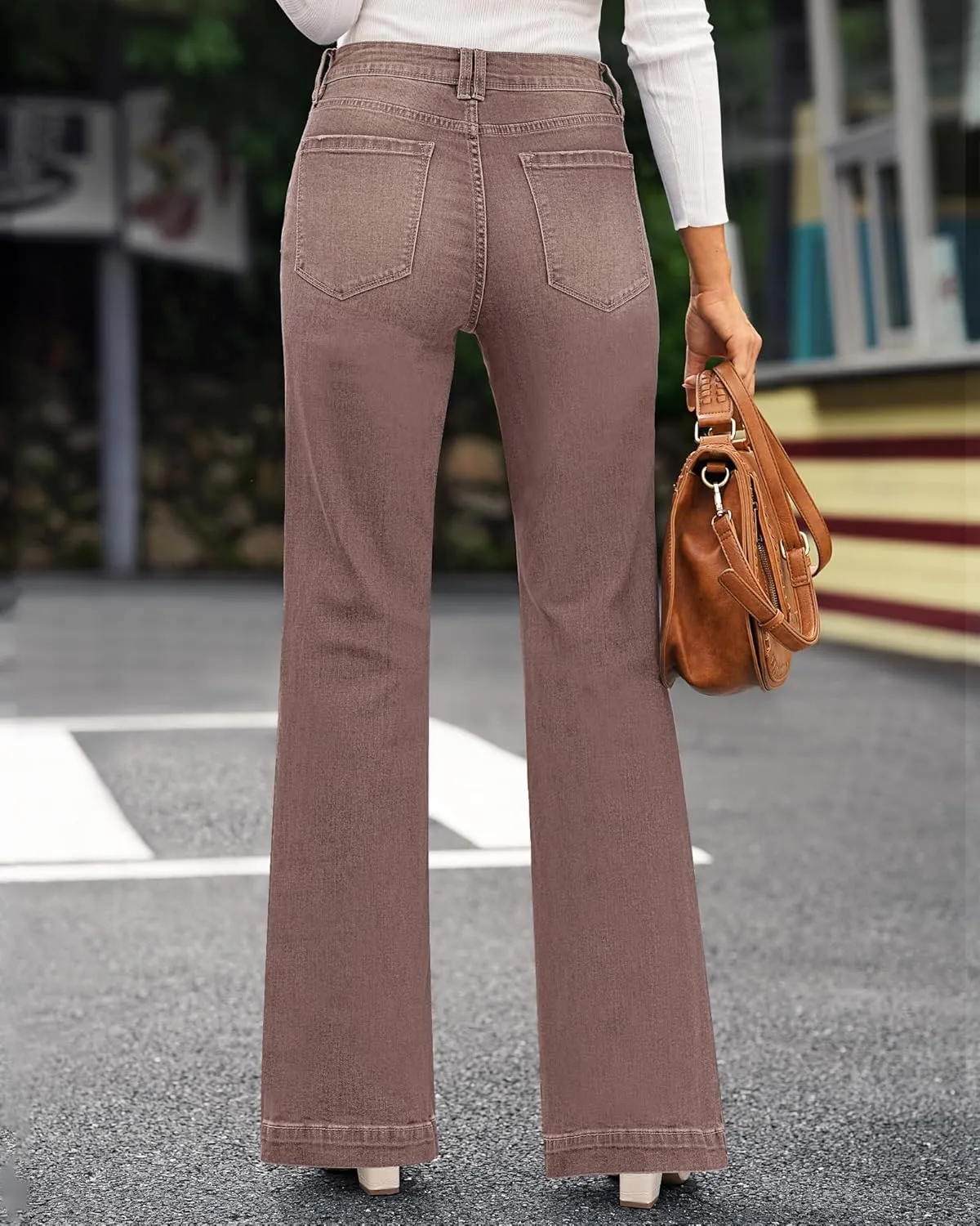 GRAPENT Womens Flare Jeans High Waisted Wide Leg Baggy Jean for Women Stretch Denim Pants